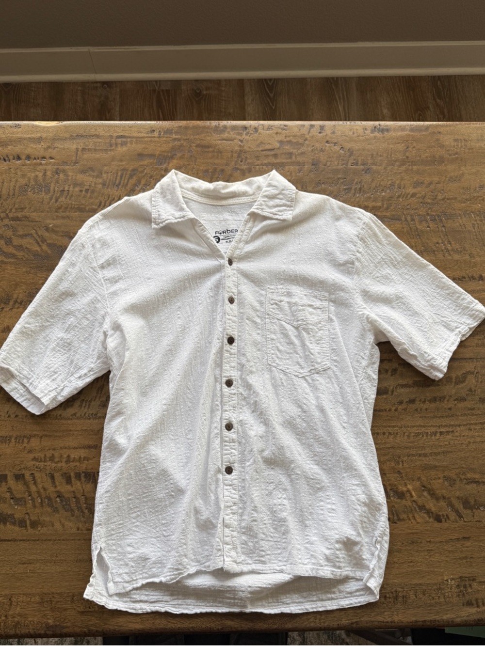 Forber Men's White Short Sleeve Button Up Shirt Small 100% Peruvian Cotton